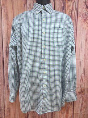 Peter Millar Mens Green-Blue Check Stretch Shirt Medium